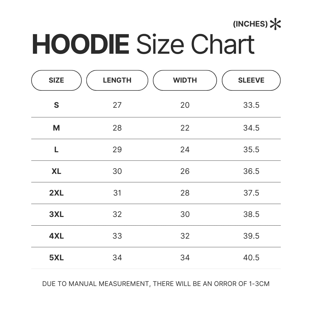 Hoodie Size Chart - Shinchan Shop